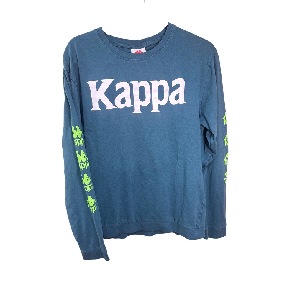 Kappa Mens Long Sleeve T-Shirt XL Green/Blue Neon Green Logo Graphic Streetwear
